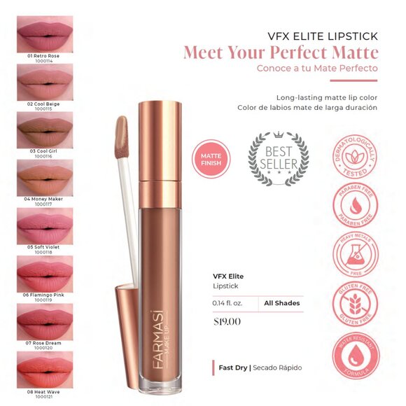 FARMASI VFX Elite Matte Liquid Lipstick #06 Flamingo Pink Long Lasting NIB - Picture 4 of 5